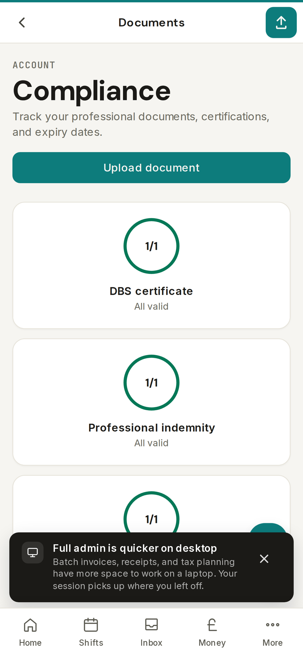 Compliance documents with expiry tracking, in your pocket